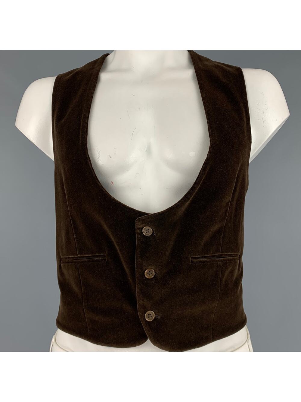 GIORGIO ARMANI Size 44 Brown Velvet Cotton Buttoned Vest